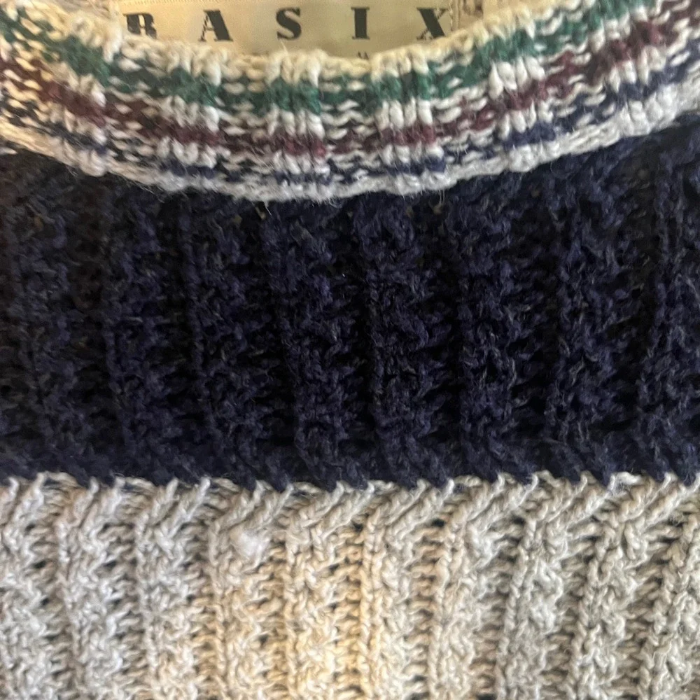 VTG Basix Fenn Wright & Manson Mens XL Striped Chunky Knit Ramie Cotton Sweater